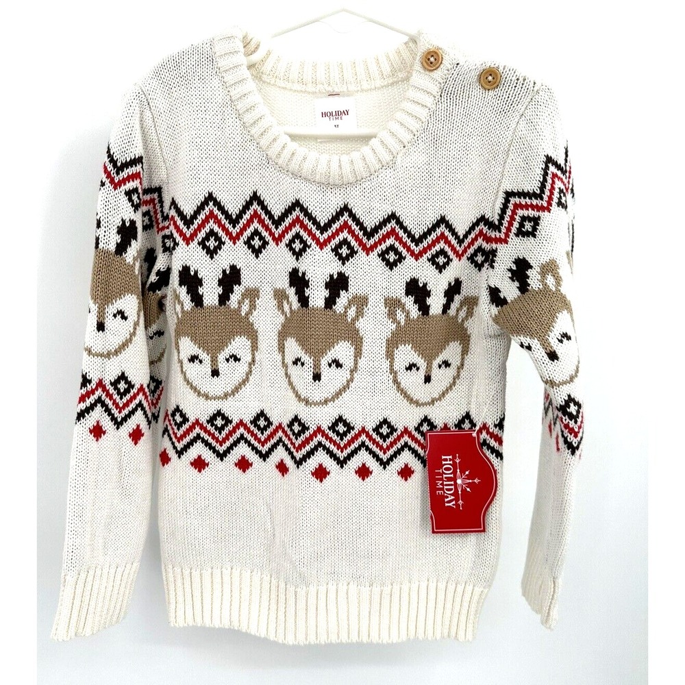 HOLIDAY TIME CHRISTMAS SWEATER Toddler Boy Size 2T Ivory Reindeer